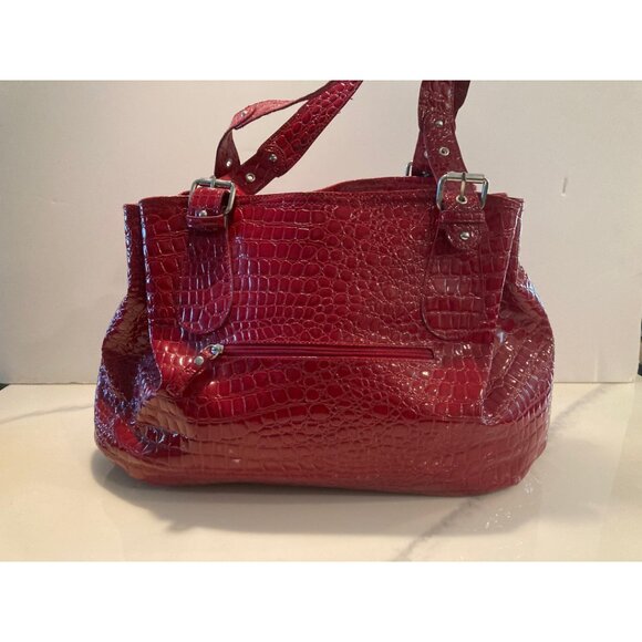 Red patent embossed faux crocodile large purse - Picture 2 of 7